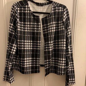 SHEIN Black and White Houndstooth Print Open Front Shirt